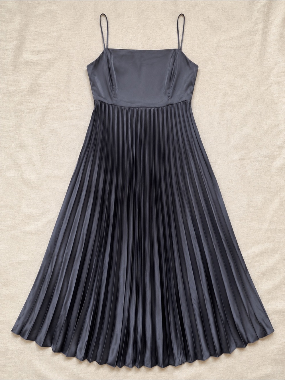 Petal & Pup Blue-Silver Satin Pleated Midi Dress NWOT Size M